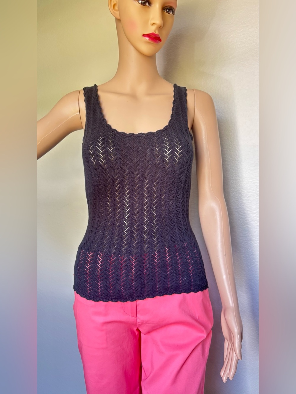 ALICE by Temperley Black Knit Scalloped Tank